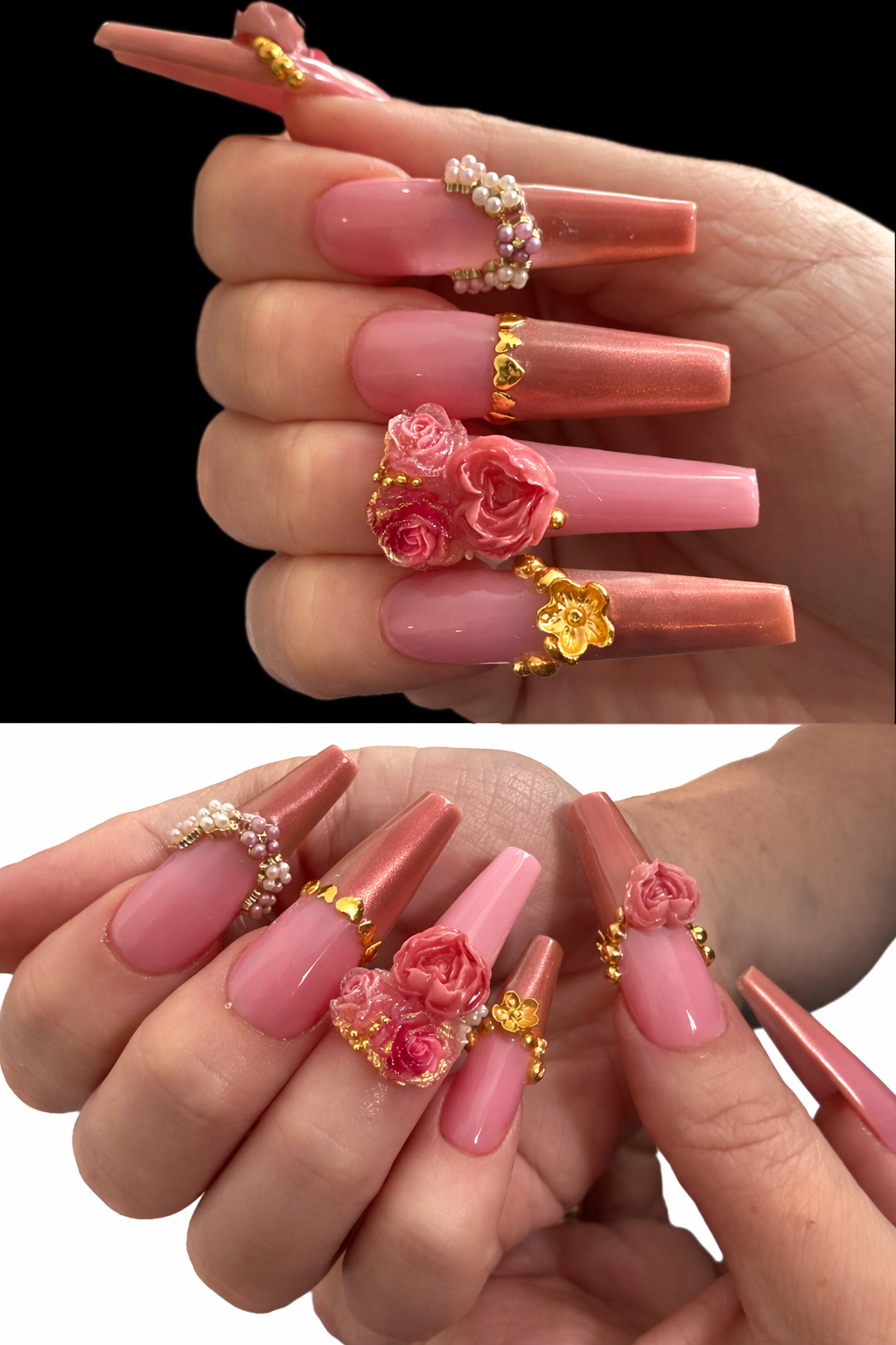 Les Roses de Rosina | 3D Rose Press On Nails | Rococo Floral Nails | Luxury Handmade Nails