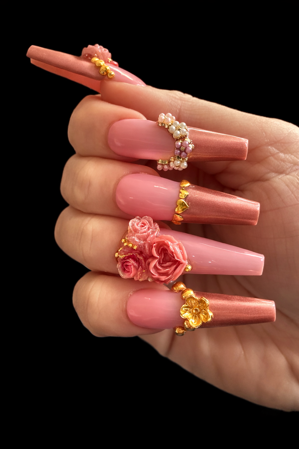 Les Roses de Rosina | 3D Rose Press On Nails | Rococo Floral Nails | Luxury Handmade Nails