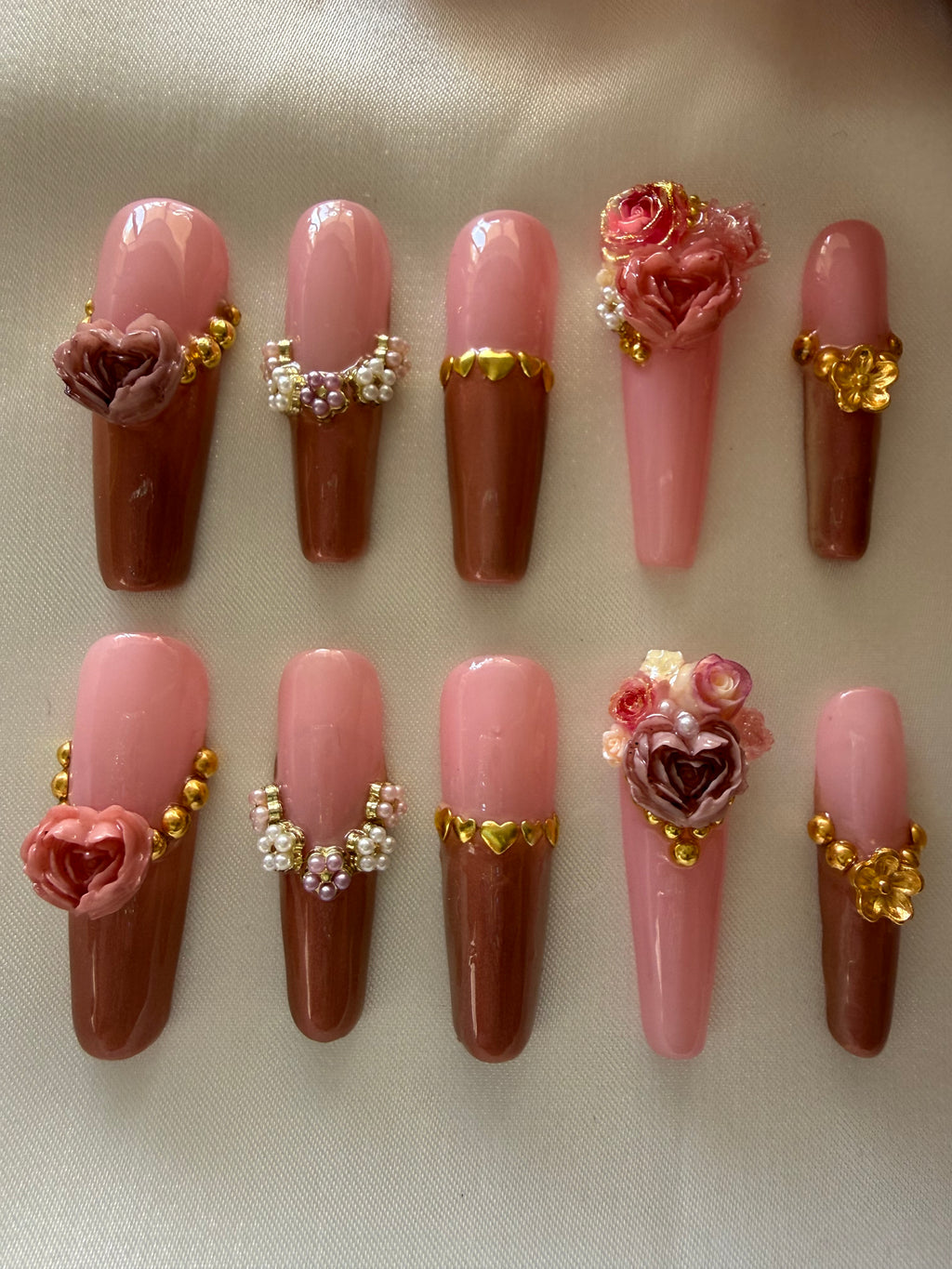 Les Roses de Rosina | 3D Rose Press On Nails | Rococo Floral Nails | Luxury Handmade Nails