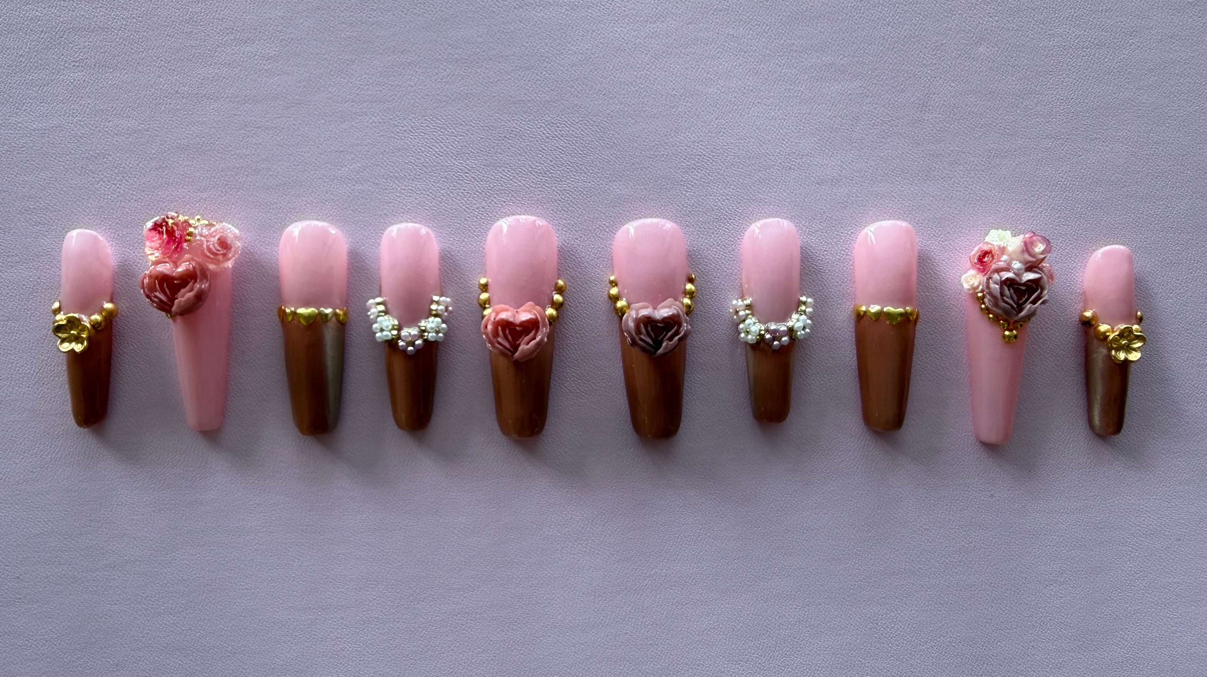 Les Roses de Rosina | 3D Rose Press On Nails | Rococo Floral Nails | Luxury Handmade Nails