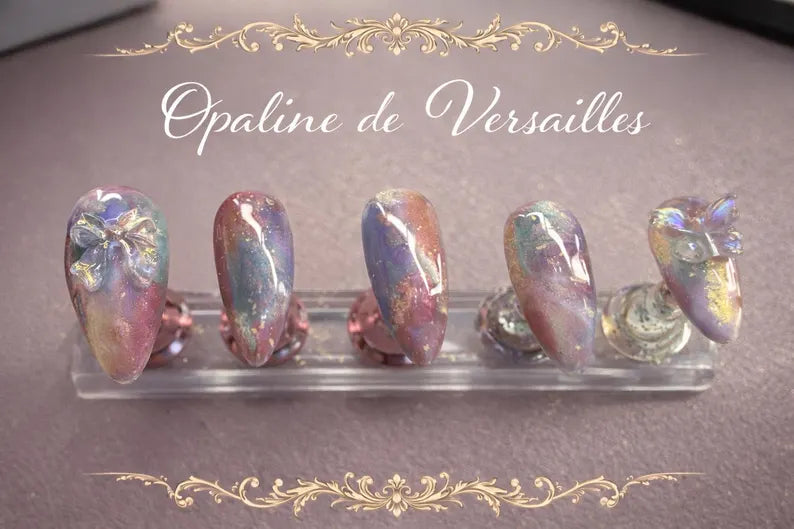 Opaline de Versailles Press On Nails | Pastel Chrome Shimmer | Rainbow Princess Nails