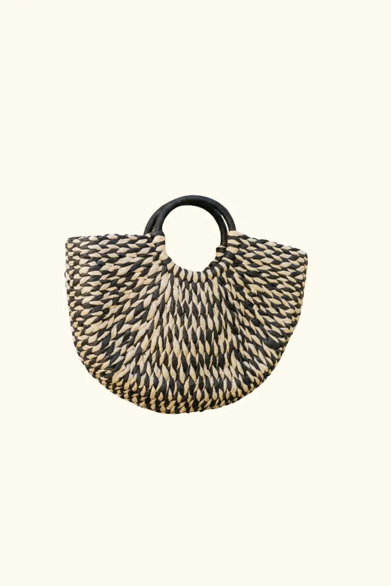 Tessa Black & Natural Woven Straw Tote Bag House Of Rosina Rococo