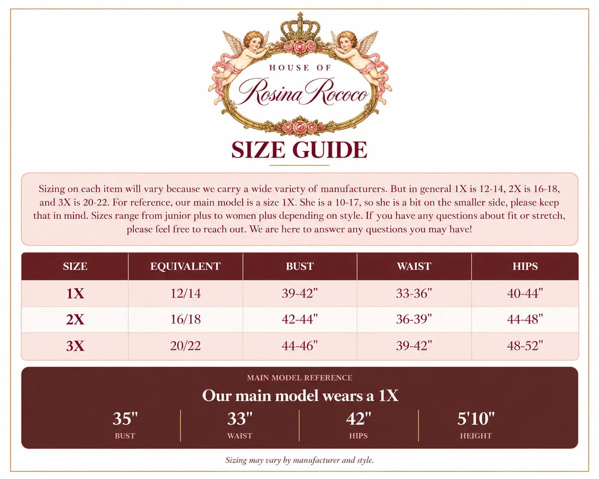 Guinevere plus size satin blouse size chart