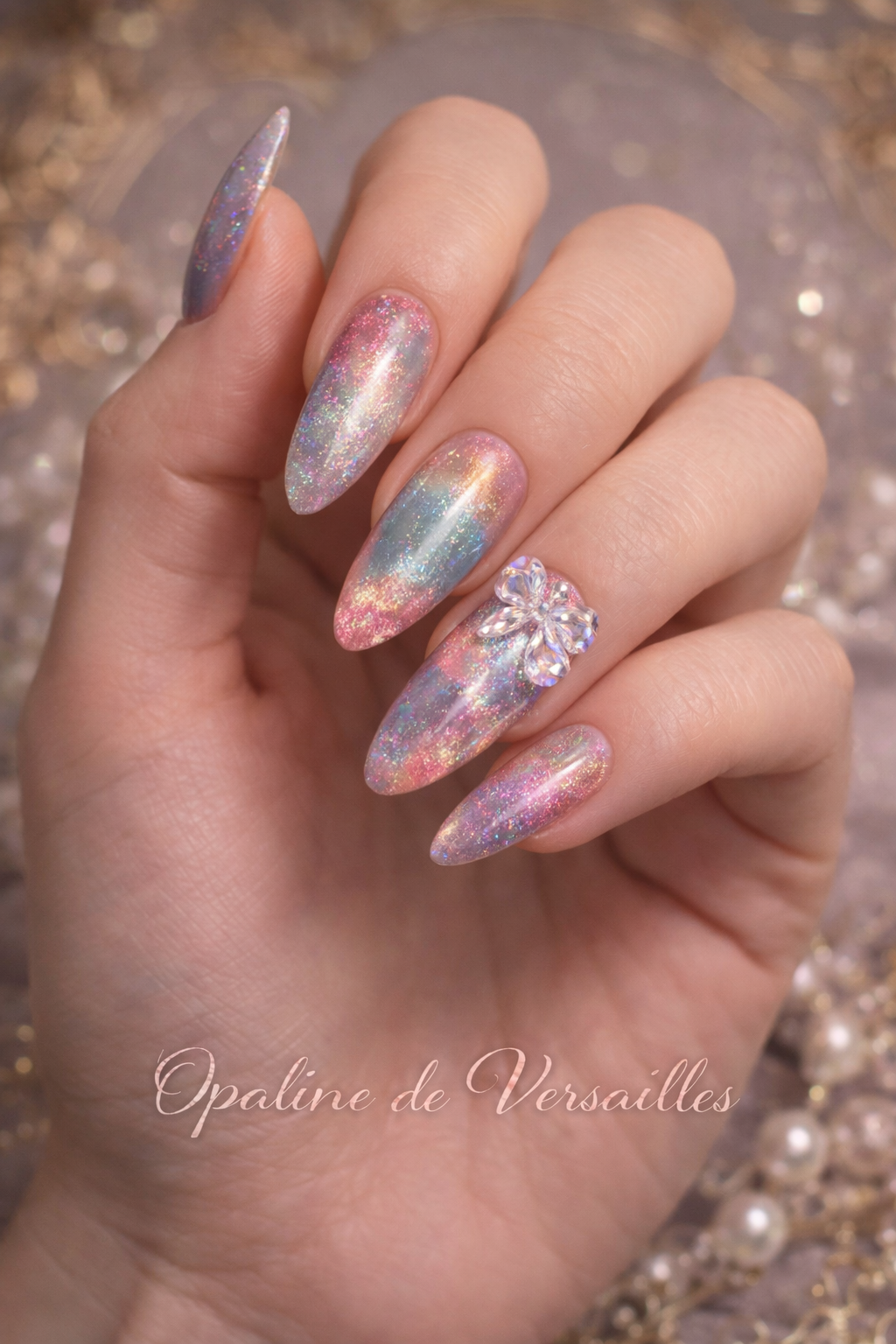 Opaline de Versailles Press On Nails | Pastel Chrome Shimmer | Rainbow Princess Nails
